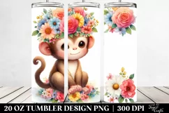 Cute Monkey,Flower Crown,Watercolor | 20 oz Tumbler Product Image 2