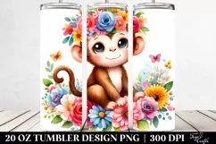 Cute Monkey,Flower Crown,Watercolor | 20 oz Tumbler Product Image 2