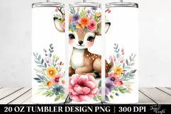 Cartoon-Style Deer with Flower Crown | 20 oz Tumbler Product Image 2