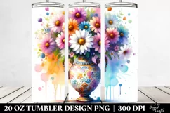 20 Oz Tumbler Sublimation | Colorful Vibrant Watercolor Vase Product Image 2
