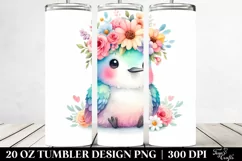 Cartoon-Style Hummingbird with Flower Crown, High-Res 20 Oz Product Image 2