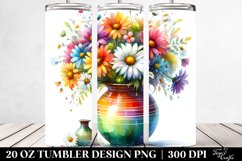 Colorful Watercolor Vase with Daisy | 20 Oz Tumbler Product Image 2