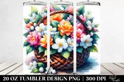 Colorful Watercolor Basket with Jasmine | 20 Oz Tumbler Product Image 2