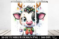 Vibrant Cow with Reindeer Horns, Transparent 20 Oz Tumbler Product Image 2