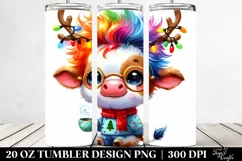 Vibrant Cow with Reindeer Horns, Transparent 20 Oz Tumbler Product Image 2