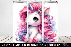 Cute Baby Unicorn with Pink Hair Watercolor | 20 Oz Tumbler Product Image 2