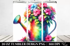 Colorful Watercolor Watering Can with Impatiens | 20 Oz Product Image 2