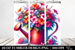 20 Oz Tumbler Sublimation | Colorful Watering Can Impatiens Product Image 2
