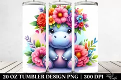 Cute Watercolor Hippo with Flower Crown | 20 oz Tumbler Product Image 2