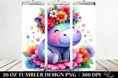Cute Watercolor Hippo with Flower Crown | 20 oz Tumbler Product Image 2
