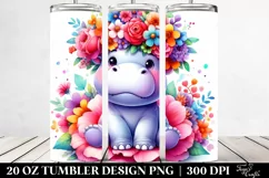 Cute Watercolor Hippo with Flower Crown | 20 oz Tumbler Product Image 2