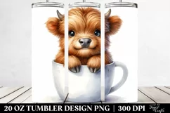 Cute Baby Highland Cow in Cup Clipart Product Image 2