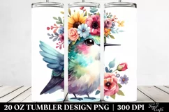 Cute Watercolor Hummingbird with Flower Crown | 20 oz Product Image 2