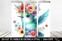 Cute Watercolor Hummingbird with Flower Crown | 20 oz Product Image 2