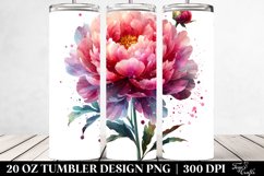20 Oz Tumbler Sublimation | Shiny Peonies Watercolor Product Image 2