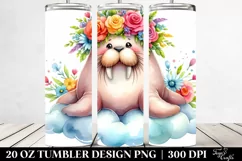 Vibrant Walrus Flower Crown 20 Oz Tumbler Product Image 2