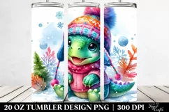 Cute Baby Dinosaur in Winter Clothes Sublimation Clipart Product Image 2