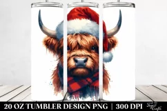 Angry Looking Highland Cow with Santa Hat Sublimation Product Image 2
