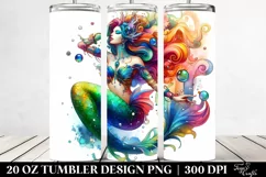 Vibrant Watercolor Dressed Mermaid | 20 oz Tumbler Product Image 2