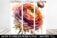 20 Oz Tumbler Sublimation | Shiny Ranunculus with Golden Product Image 2