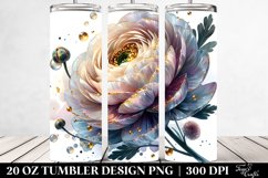 20 Oz Tumbler Sublimation | Shiny Ranunculus with Golden Product Image 2