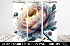 20 Oz Tumbler Sublimation | Shiny Ranunculus with Golden Product Image 2