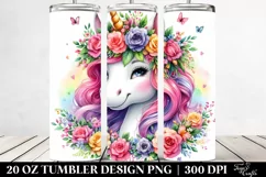 Vibrant Watercolor Smiling Cute Unicorn | 20 oz Tumbler Product Image 2