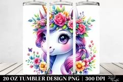 Vibrant Watercolor Smiling Cute Unicorn | 20 oz Tumbler Product Image 2