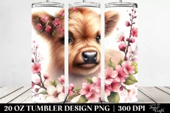Smiling Highland Cow Cherry Blossom 20 oz Tumbler Product Image 2