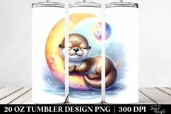 Colorful Baby Otter Sleeping on Moon | 20 Oz Tumbler Product Image 2