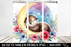 Colorful Baby Otter Sleeping on Moon | 20 Oz Tumbler Product Image 2