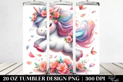 Baby Unicorn Tumbling with Spring Petals | 20 Oz Tumbler Product Image 2