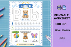 Letter b preschool printable alphabet tracing worksheet Product Image 1