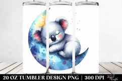 Colorful Koala Sleeping Moon Watercolor | 20 Oz Tumbler Product Image 2