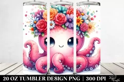 Cartoon-Style Octopus with Flower Crown | 20 oz Tumbler Product Image 2