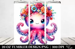 Cartoon-Style Octopus with Flower Crown | 20 oz Tumbler Product Image 2