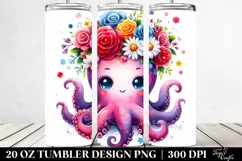 Cartoon-Style Octopus with Flower Crown | 20 oz Tumbler Product Image 2