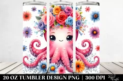 Cartoon-Style Octopus with Flower Crown | 20 oz Tumbler Product Image 2