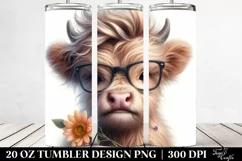 Highland Cow with Flower Bouquet, Transparent 20 Oz Tumbler Product Image 2