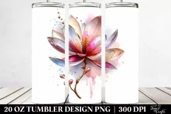 20 Oz Tumbler Sublimation | Shiny Magnolia Watercolor Product Image 2