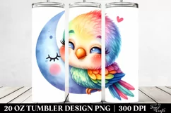 Colorful Baby Parrot Sleeping on Moon | 20 Oz Tumbler Product Image 2