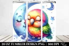 Colorful Baby Parrot Sleeping on Moon | 20 Oz Tumbler Product Image 2