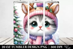Watercolor Kitten with Reindeer Horns, Transparent 20 Oz Product Image 2