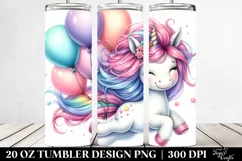 Cute Unicorn Floating with Balloons | 20 Oz Tumbler Product Image 2
