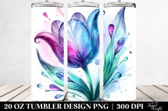20 Oz Tumbler Sublimation | Glossy Tulip Watercolor Splash Product Image 2