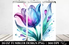 20 Oz Tumbler Sublimation | Glossy Tulip Watercolor Splash Product Image 2