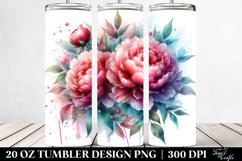 20 Oz Tumbler Sublimation | Glossy Peonies Watercolor Splash Product Image 2