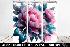 20 Oz Tumbler Sublimation | Glossy Peonies Watercolor Splash Product Image 2