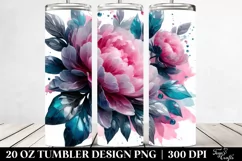 20 Oz Tumbler Sublimation | Glossy Peonies Watercolor Splash Product Image 2