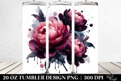 20 Oz Tumbler Sublimation | Glossy Peonies Watercolor Splash Product Image 2